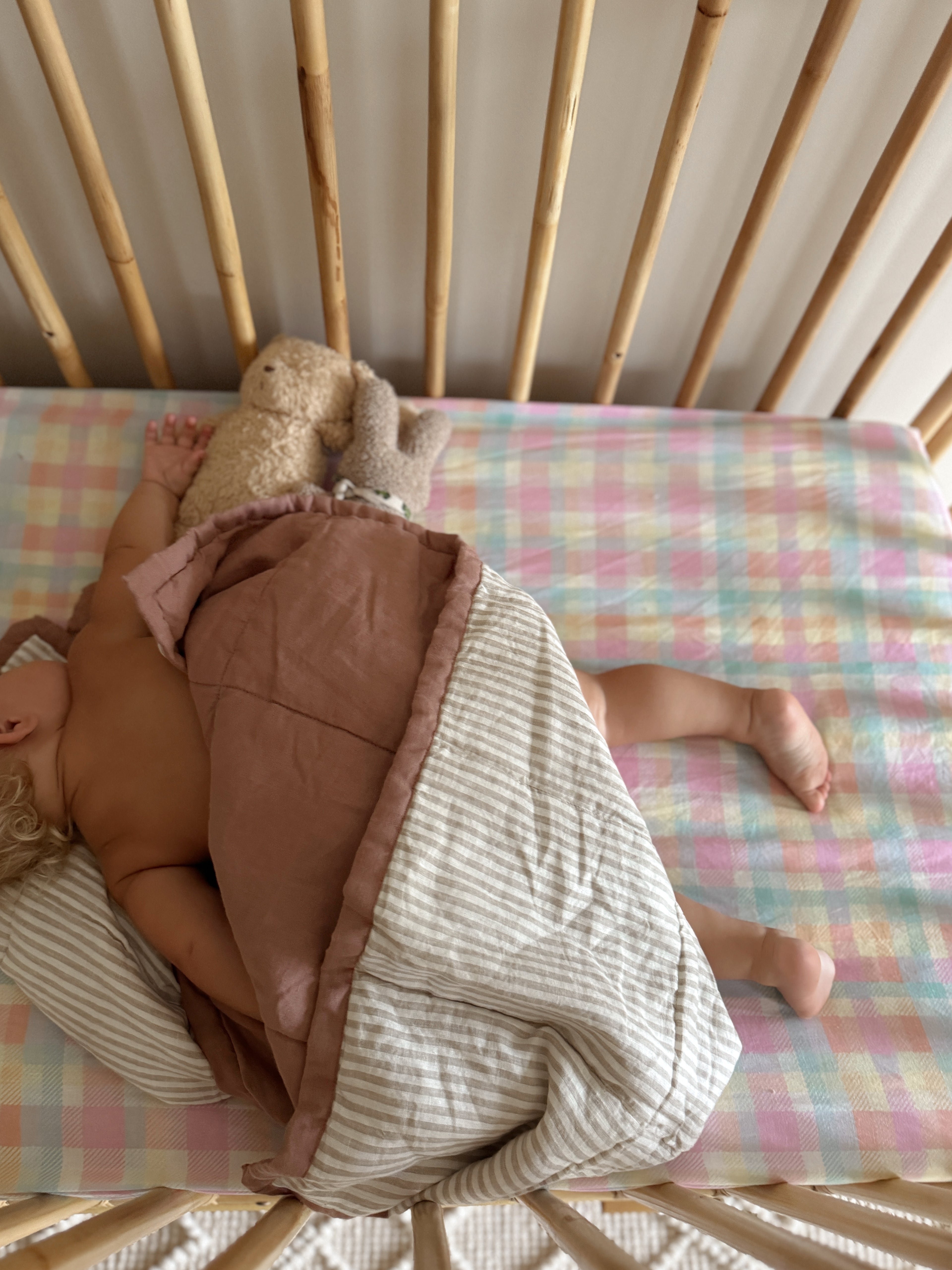 Blush &amp; Natural Stripe Linen Quilt