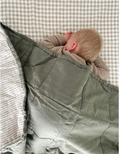 Khaki &amp; Natural Stripe Linen Quilt