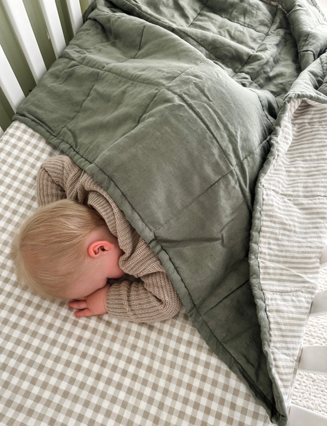 Khaki &amp; Natural Stripe Linen Quilt