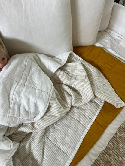 White &amp; Natural Stripe Linen Quilt