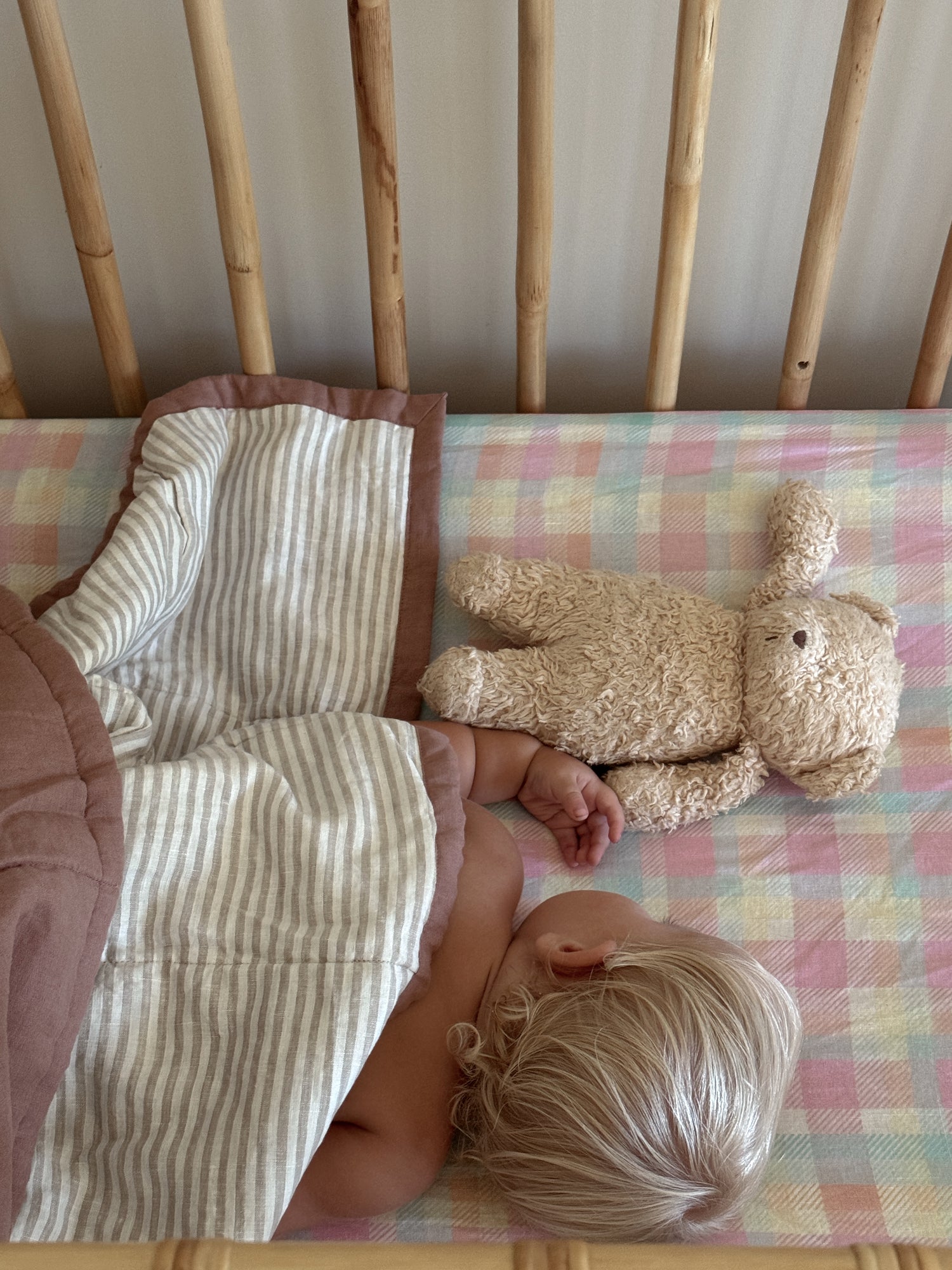 Blush &amp; Natural Stripe Linen Quilt